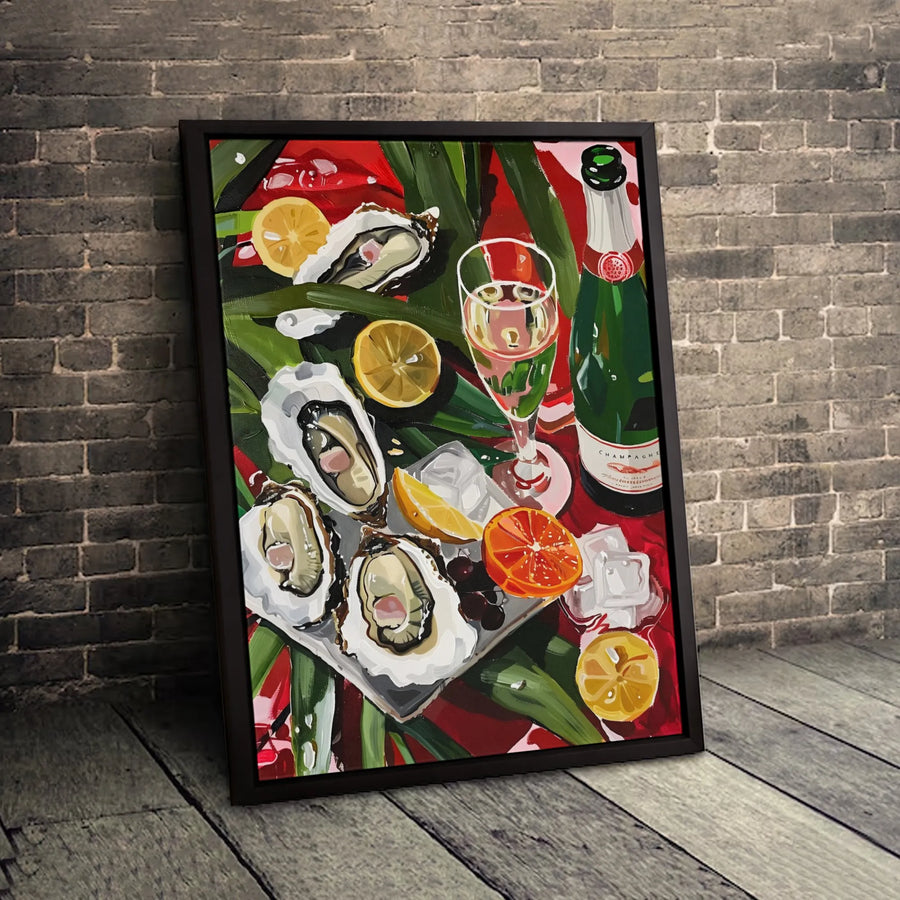Oysters and Champagne Canvas Art | Kitchen Still Life Wall Decor | Gallery Quality 1.25" Profile | Premium Dining Room Gift