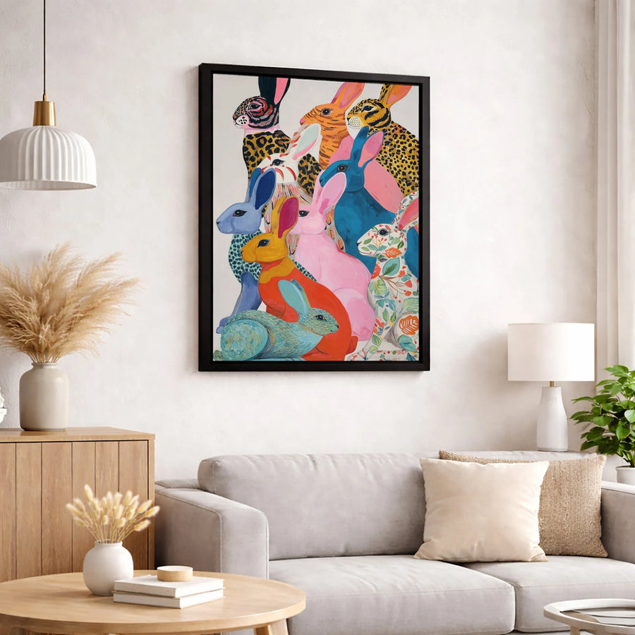 Whimsical Rabbit Wall Art | Colorful Bunny Animal Print | Premium Gallery Wrapped Canvas | Eclectic Modern Home Decor Gift