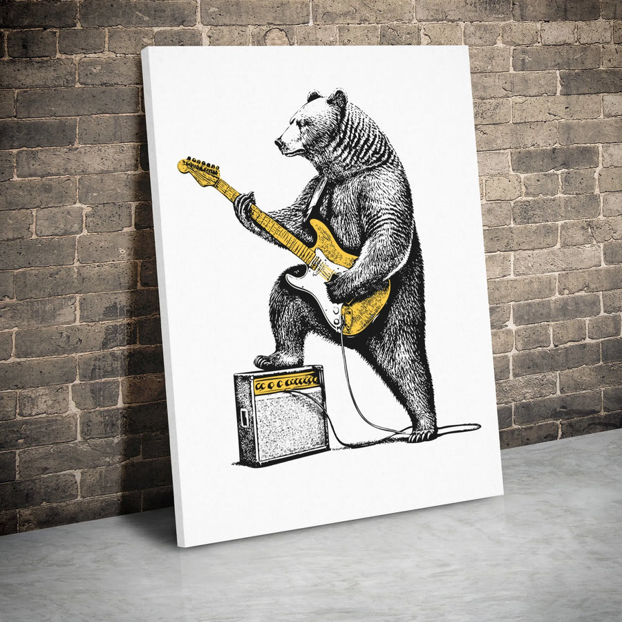 Rock Star Bear Canvas Wall Art | Electric Guitar Musician Print | 1.25" Gallery Wrap Premium Decor | Unique Gift for Guitarists & Musicians