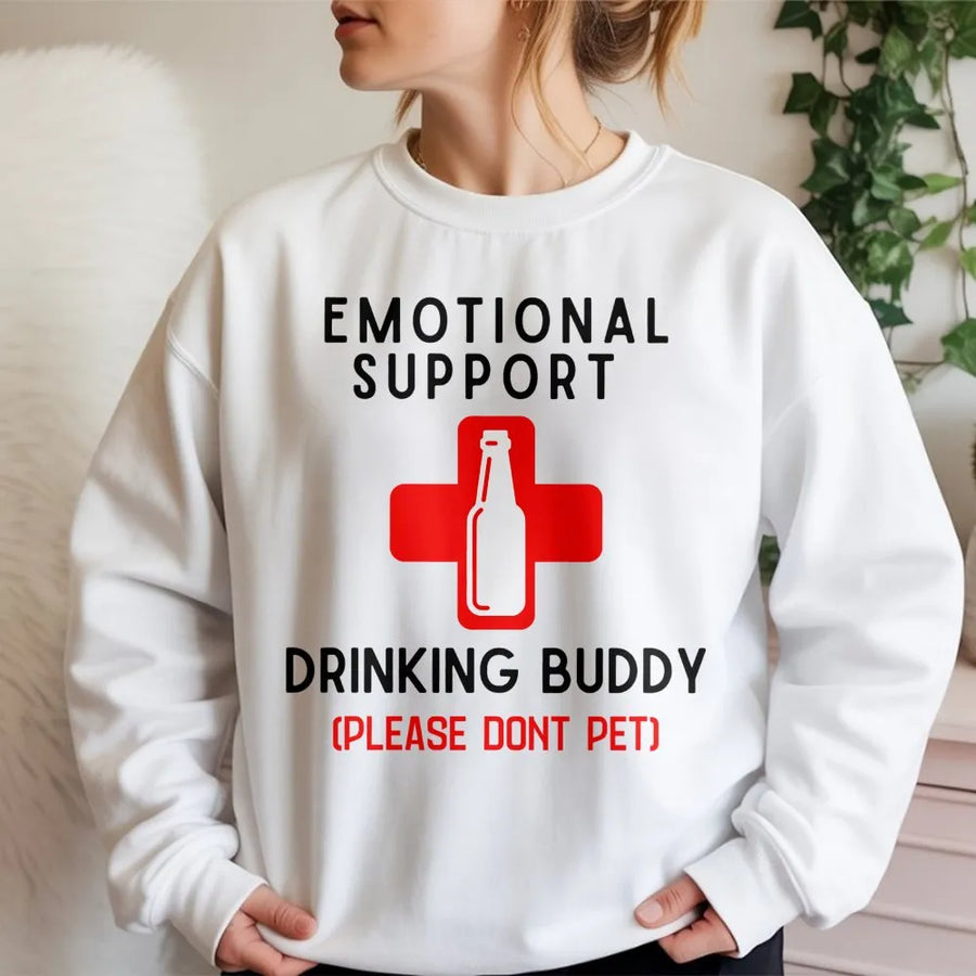 Emotional Support Drinking Buddy Sweatshirt | Funny Alcohol Beer Graphic | Premium Cotton Blend | Gift For Party Lovers And Craft Beer Fans