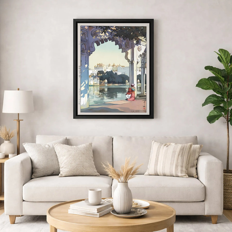 Udaipur Palace Canvas Print | Indian Lake City Anime Style Art | Premium Gallery Wrapped Decor | Travel Aesthetic Wall Art Gift