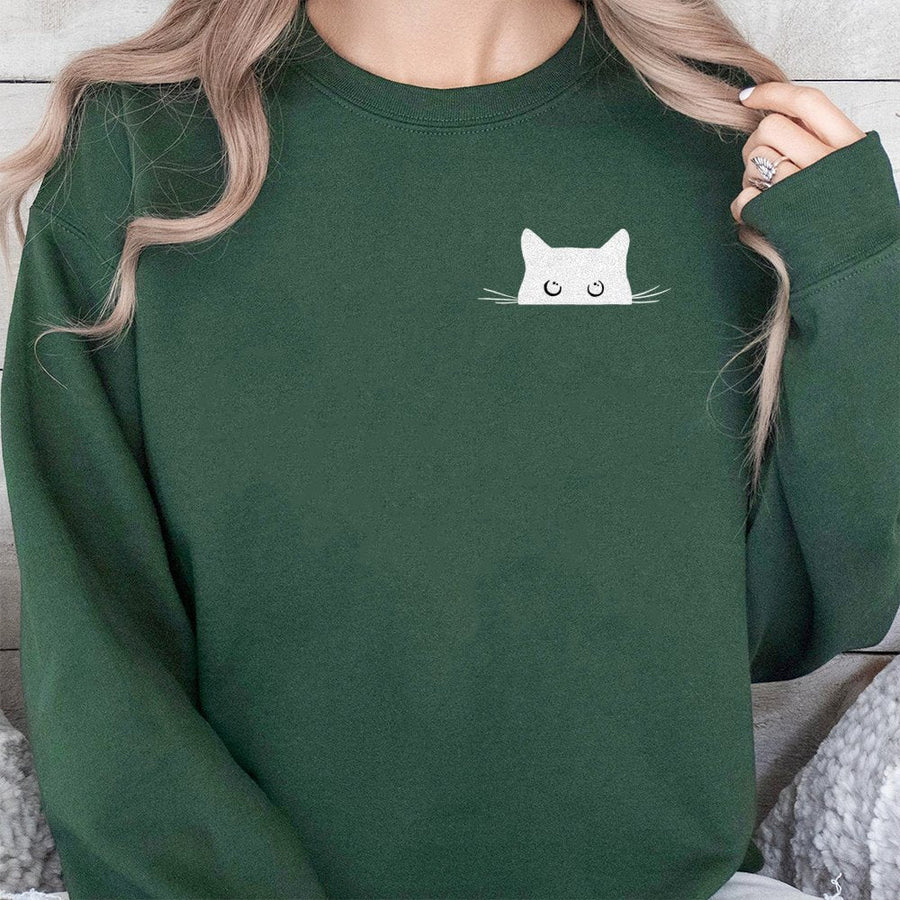 Peeking Cat Sweatshirt | Minimalist Cute Kitten Design | Premium Cotton-Poly Blend | Cozy Gift for Cat Lovers & Pet Owners