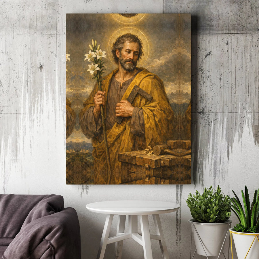 Saint Joseph Canvas Wall Art | Patron Saint of Workers Portrait | Premium Gallery Wrapped Canvas | Catholic Home Decor Gift for Dad