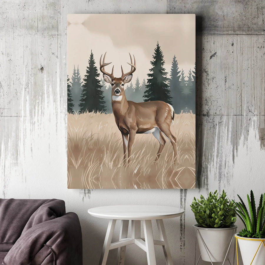 White-Tailed Deer Canvas Wall Art | Rustic Woodland Buck Portrait | Premium Gallery Wrapped Print | Nature Lover Home Decor Gift