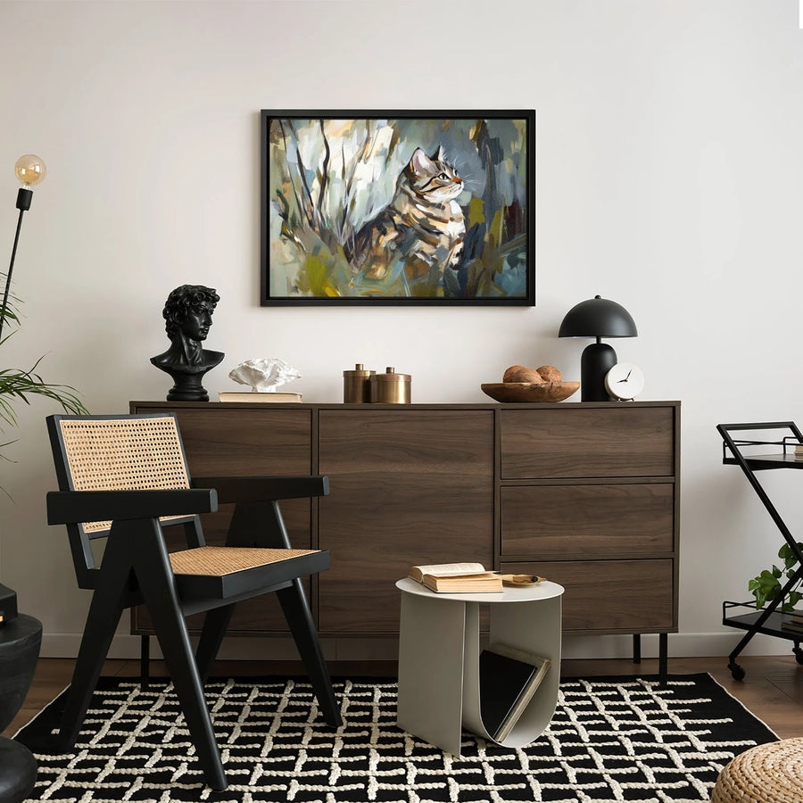 Tabby Cat Wall Art | Impressionist Animal Oil Painting Style | Premium Gallery Wrap Canvas | Modern Home Decor Gift for Cat Lovers
