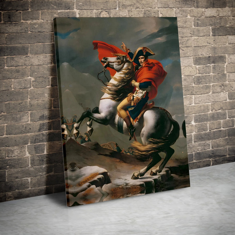 Napoleon Crossing The Alps Canvas Wall Art | Jacques-Louis David Painting Reproduction | Premium Fade-Resistant Print | Collector's Gift for History Buff, Home Office Decor