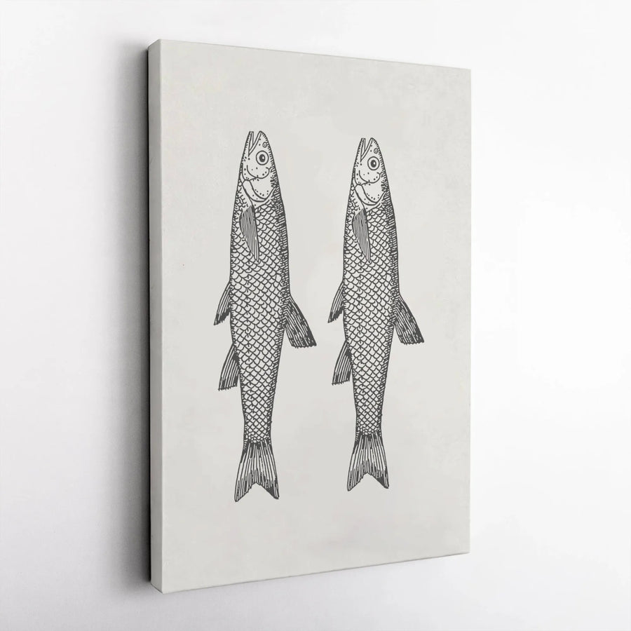 Minimalist Fish Wall Art | Two Fish Line Drawing Print | Premium Gallery Wrap Canvas | Coastal Decor Gift for Home or Office