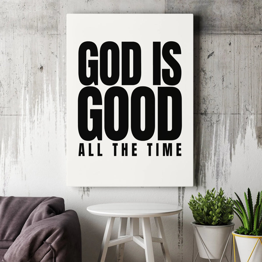 God Is Good All The Time Canvas | Minimalist Typography Wall Art | Premium Gallery Wrapped Wooden Frame | Inspirational Christian Home Decor Gift