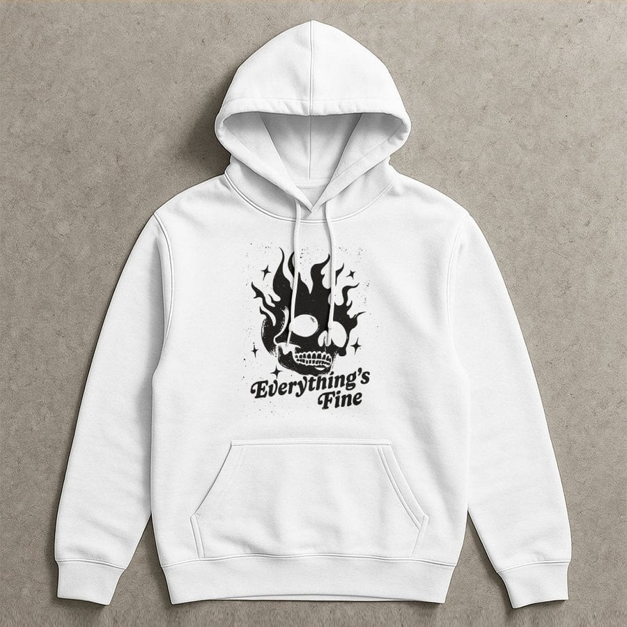 Everything's Fine Skeleton Hoodie | Burning Skull Graphic Design | Premium Cotton Blend | Funny Sarcastic Gift for Goth Y2K Aesthetic Lovers