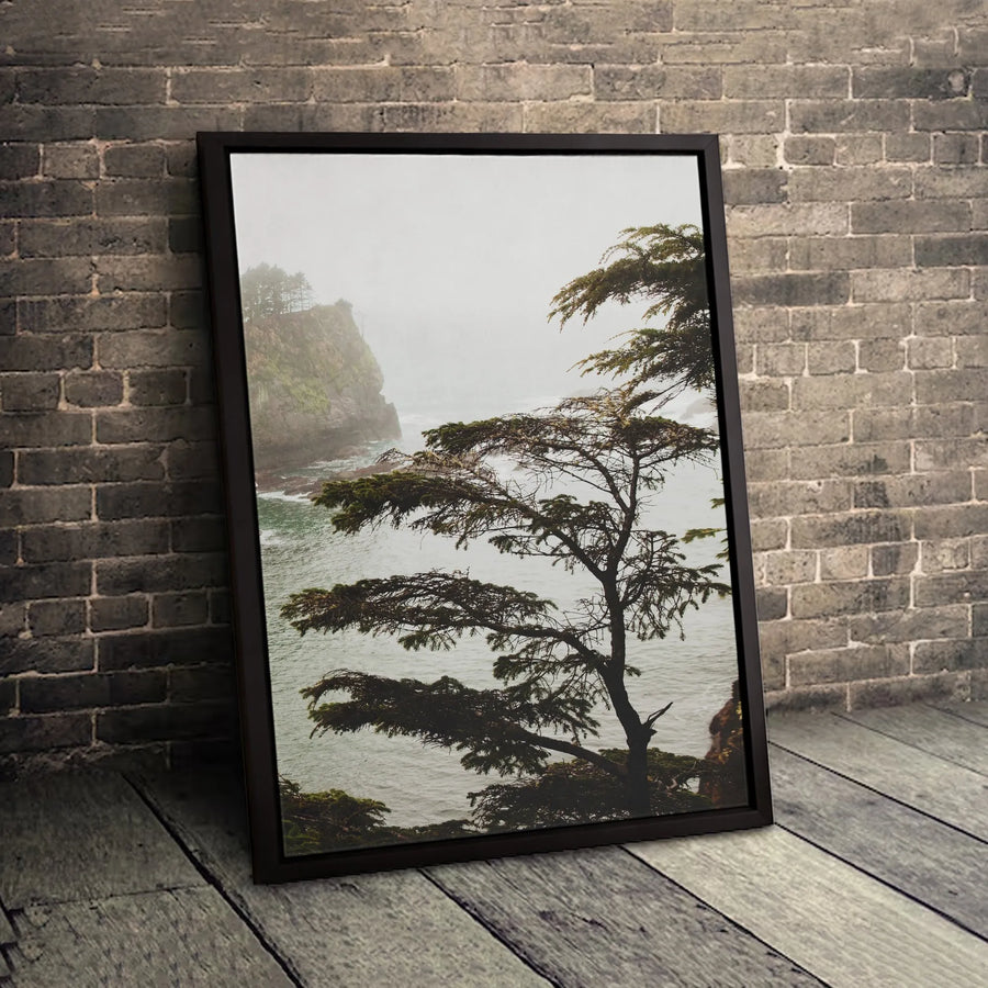 Misty Coastal Tree Canvas Wall Art | Pacific Northwest Landscape Print | 1.25-Inch Gallery Wrap | Premium Nature Decor for Home and Office