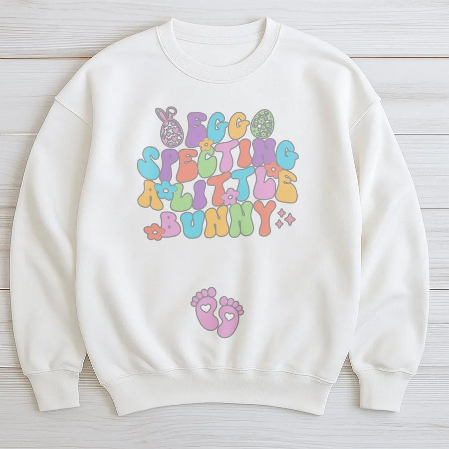 Easter Pregnancy Announcement Sweatshirt | Eggspecting Little Bunny Graphic | Premium Cotton Blend | Gift For Expecting Mom
