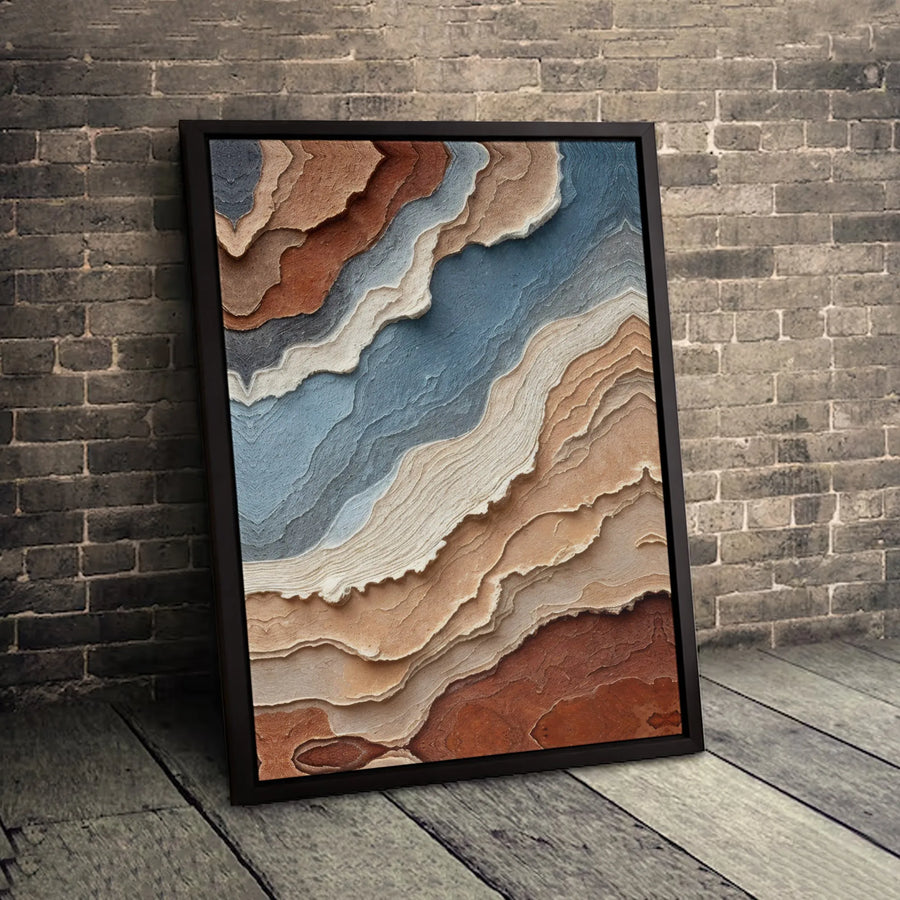Abstract Stratified Rock Canvas Print | Modern Earth Tone Layered Landscape | 1.25 Inch Gallery Wrap | Premium Home Office Decor Gift