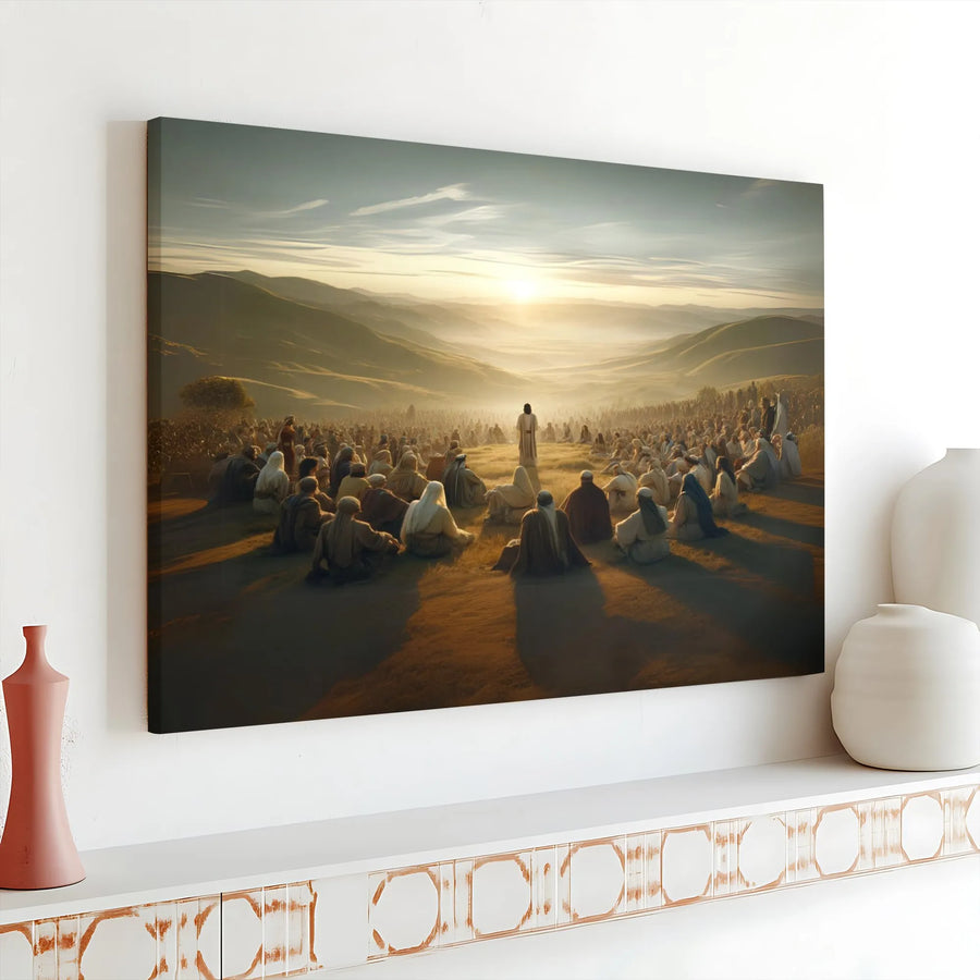 Sermon on the Mount Canvas Wall Art | Jesus Preaching Biblical Scene | Premium Gallery Wrap Print | Christian Home Decor Gift for Believers