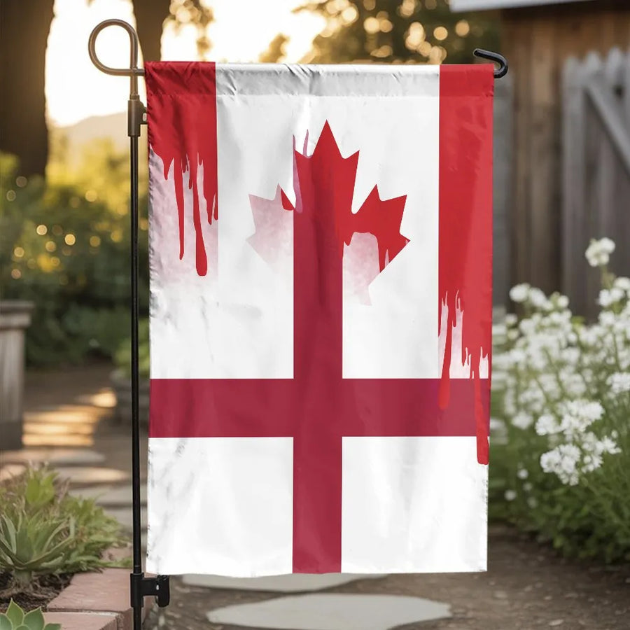 England Canada Friendship Garden Flag | Splatter English Canadian Heritage Design | Double-Sided Premium Polyester Yard Banner | Patriotic House Warming Gift Idea