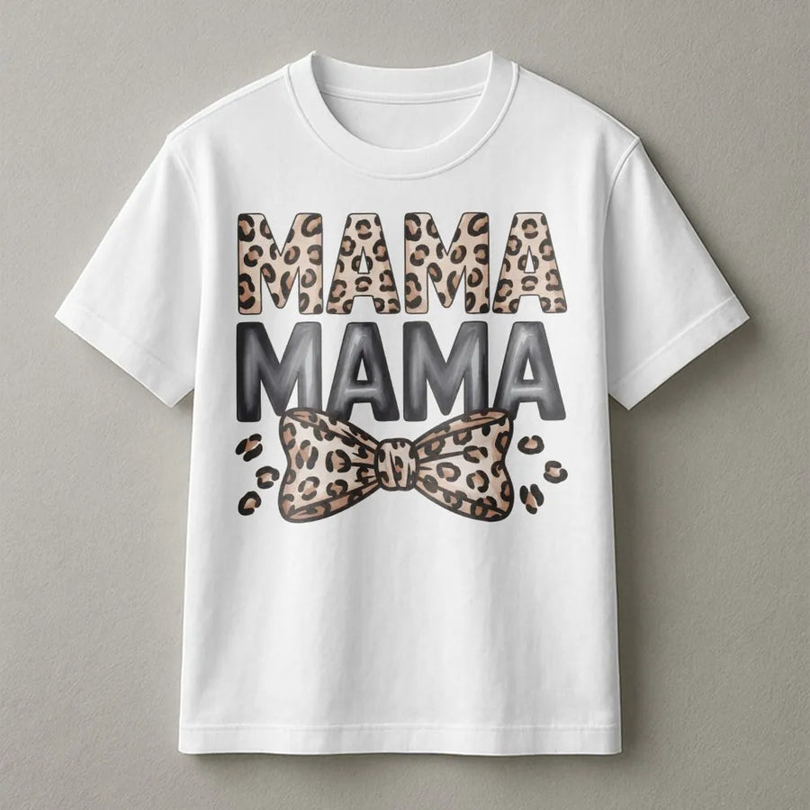 Leopard Mama T-Shirt | Animal Print Graphic with Bow Design | Premium Soft Cotton Tee | Cute Mother's Day Gift for Mom