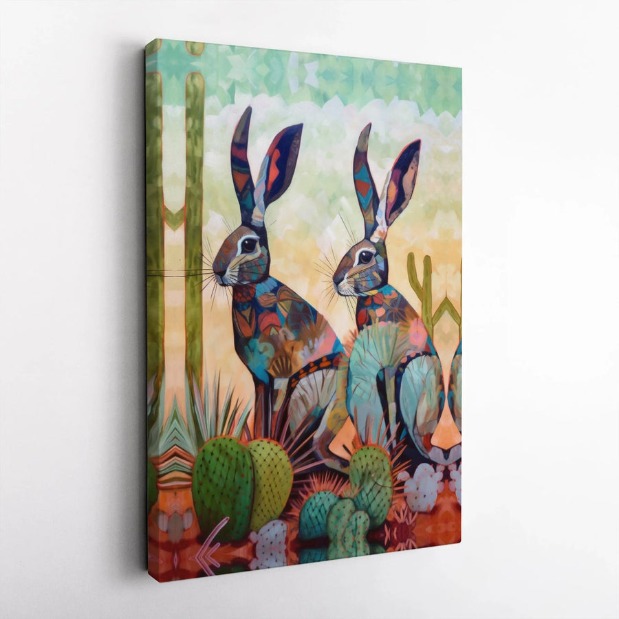 Southwestern Jackrabbit Canvas Wall Art | Colorful Abstract Rabbit Painting | Premium Gallery Wrapped Canvas | Boho Desert Home Decor Gift