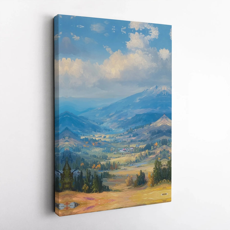 Mountain Landscape Wall Art | Painted Valley with Snow-Capped Peak | Gallery-Wrapped Premium Canvas | Modern Home Decor Gift for Nature Lovers