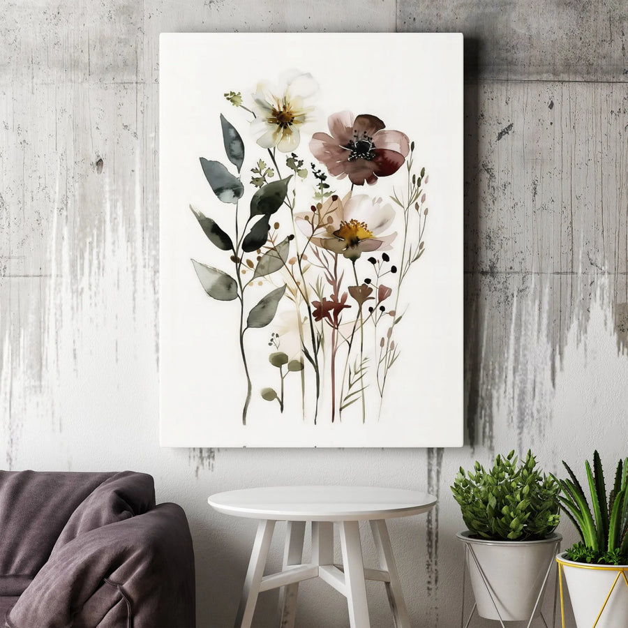 Watercolor Wildflower Canvas Wall Art | Botanical Floral Illustration | Premium Fade-Resistant Gallery Print | Minimalist Nature Decor for Home and Office