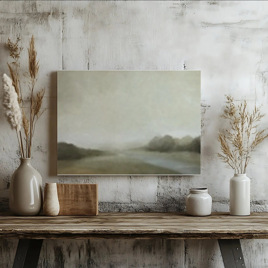 Abstract Landscape Canvas Wall Art | Serene River Scene Print | Premium Gallery Wrapped Canvas | Modern Neutral Living Room Decor Gift