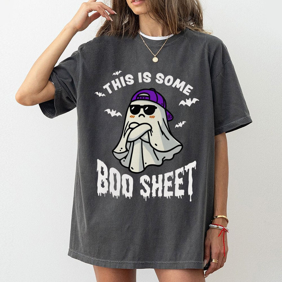 Funny Ghost T-Shirt | This Is Some Boo Sheet Halloween Graphic | 100% Cotton Premium Tee | Spooky Season Gift For Men And Women