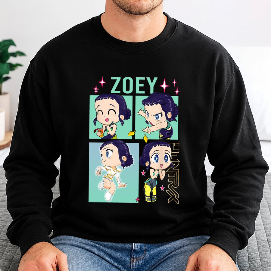 Zoey Huntrix Anime Sweatshirt | Cute Chibi Character Art | Premium Cotton-Poly Blend | Unique Gift for Kpop Demon Hunter Fans