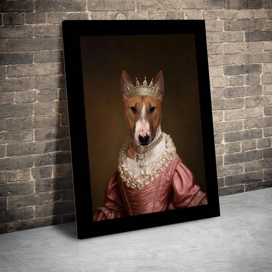 Bull Terrier Queen Canvas Art | Funny Renaissance Pet Portrait | Premium Gallery Wrapped Canvas | Gift for Bull Terrier Owner