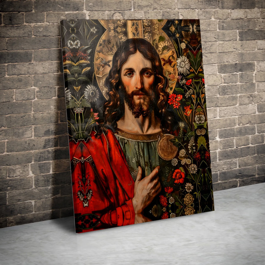 Jesus Christ Canvas Print | Ornate Floral Botanical Art | Premium Gallery Wrapped Wall Decor | Religious Home Gift