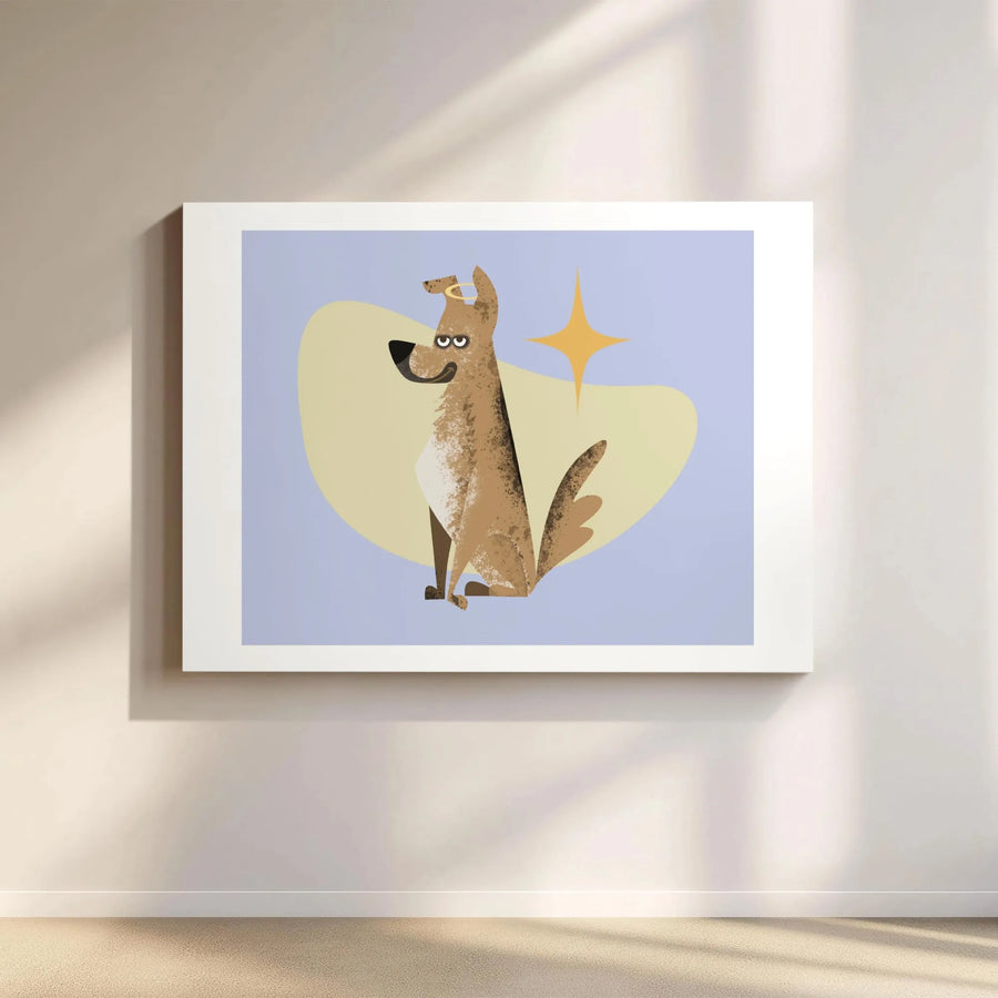 Cute Dog Wall Art Canvas | Whimsical Angel Puppy Portrait | Gallery Wrap Premium Print | Decor Gift for Dog Lovers