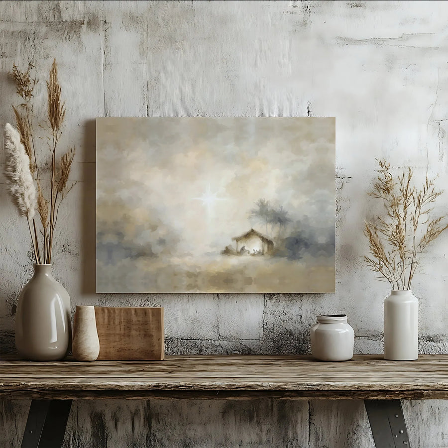 Nativity Scene Canvas Print | Star of Bethlehem Wall Art | Premium Gallery Wrap Decor | Christmas Religious Home Gift