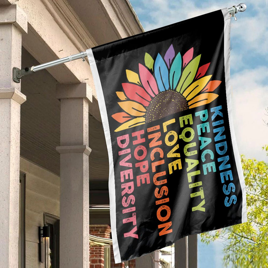 Kindness Sunflower House Flag | Rainbow Inclusion Decor | Premium Weather-Resistant Polyester | Outdoor Garden Banner for Peace and Equality