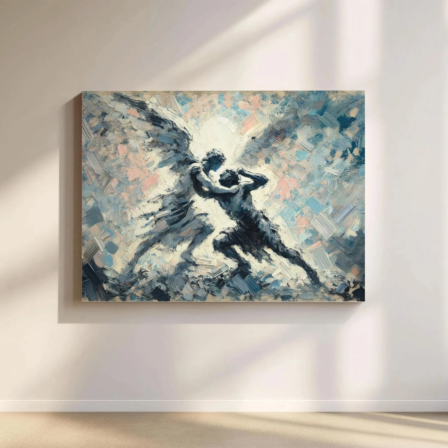 Jacob Wrestling with the Angel Wall Art | Impressionist Oil Painting Style | Premium 1.25-Inch Gallery Canvas | Religious Home Decor Gift