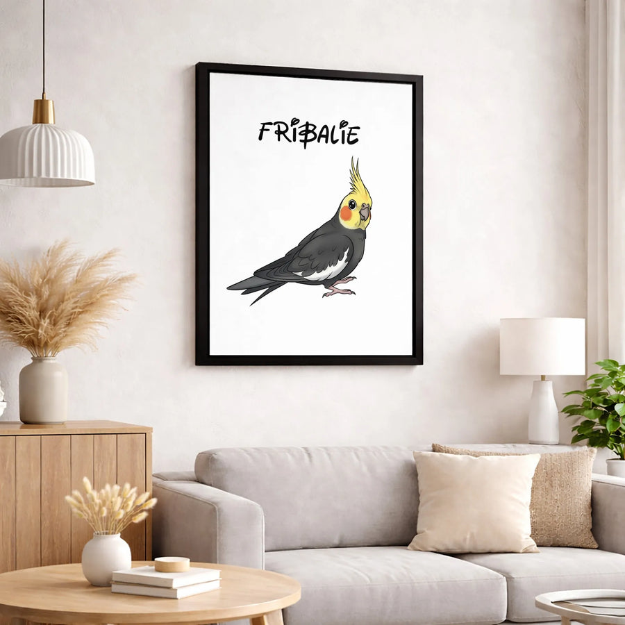 Cockatiel Bird Canvas Art | Cute Parrot Cartoon Wall Decor | Premium 1.25-Inch Gallery Wrap Print | Whimsical Pet Lover Gift