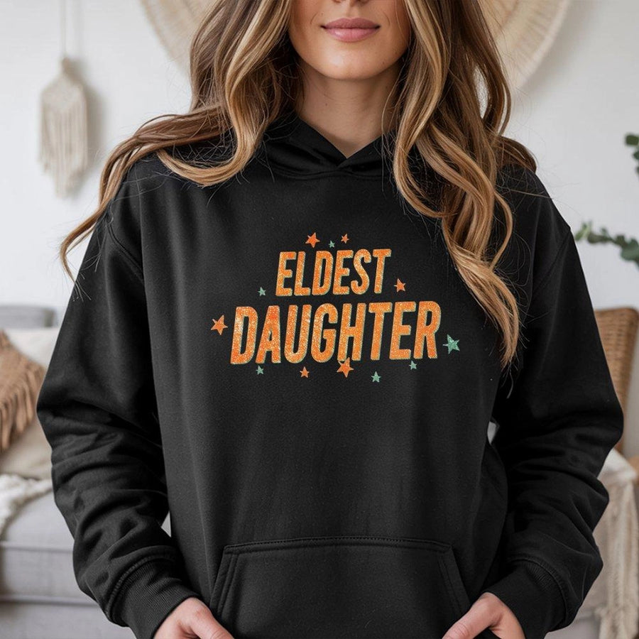 Eldest Daughter Hoodie | Retro Star Graphic Pullover | Premium Cotton Blend | Funny Sibling Birthday Gift For Sisters