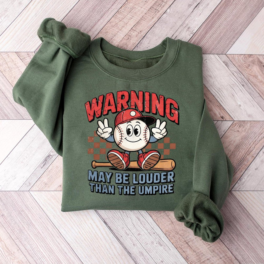 Baseball Mom Sweatshirt | Funny Louder Than The Umpire Graphic | Retro Game Day Crewneck | Premium Cotton Blend Fan Gift For Her
