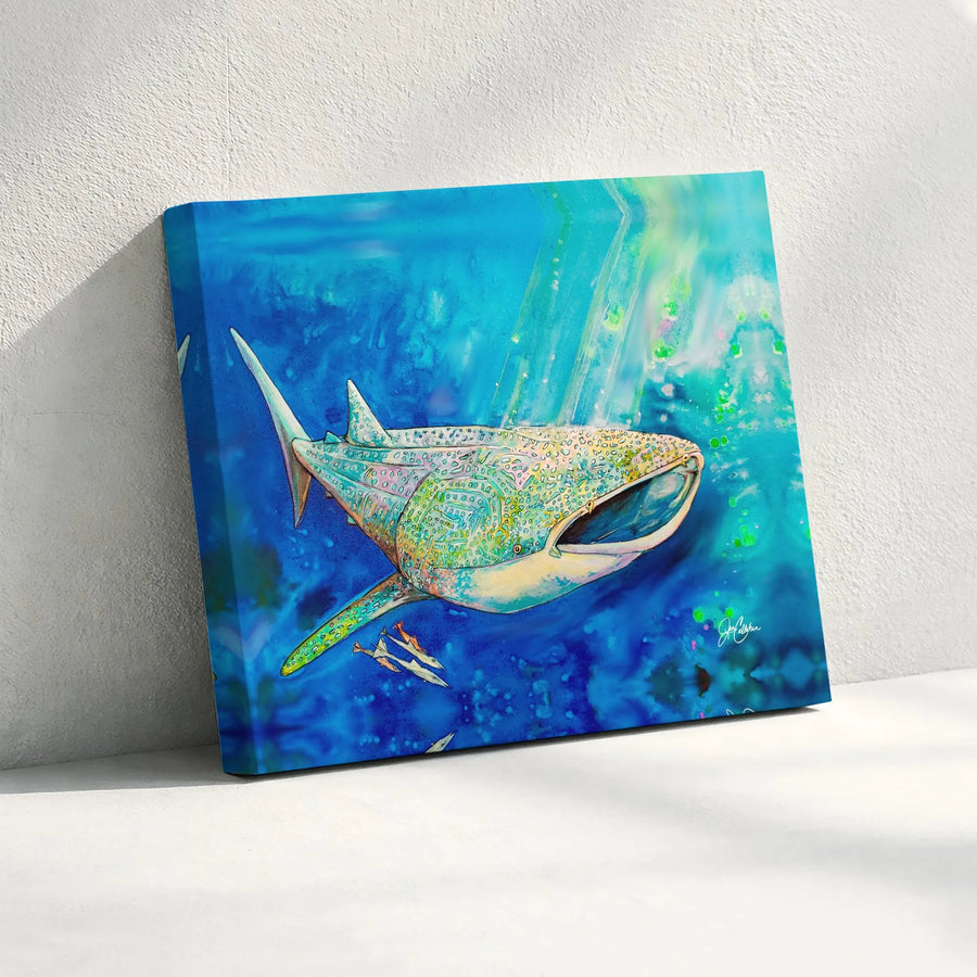 Whale Shark Canvas Wall Art | Vibrant Watercolor Ocean Painting | Thick Gallery Wrapped Canvas | Premium Gift for Ocean Lover & Coastal Home Decor