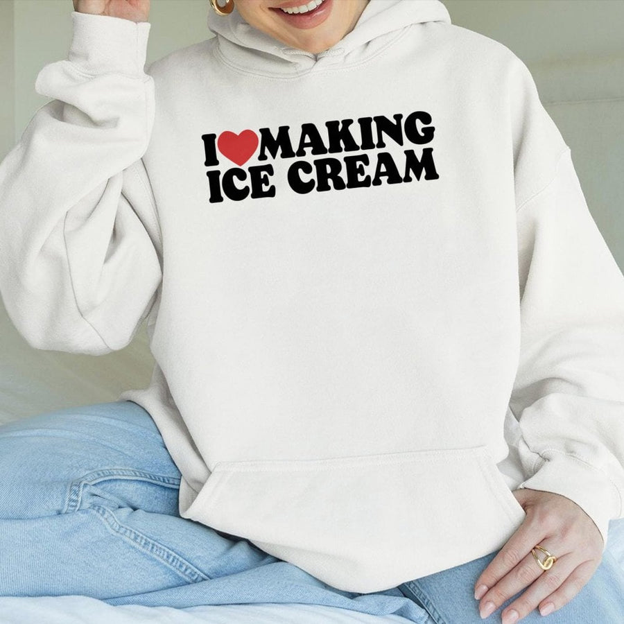 I Love Making Ice Cream Hoodie | Retro Heart Graphic Pullover | Premium Cotton Blend | Gift For Ice Cream Maker Or Dessert Lover