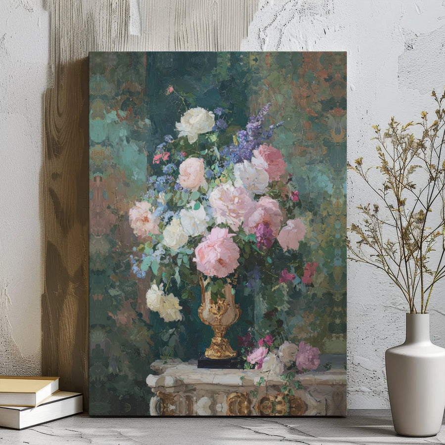Pink Rose Flower Canvas Art | Impressionist Still Life Floral Painting | Premium Gallery Wrapped Wall Decor | Elegant Vintage Home Gift