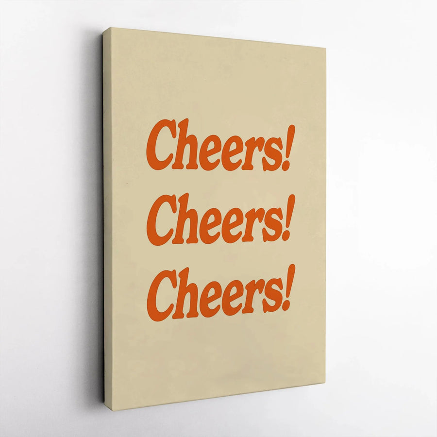 Cheers Wall Art Canvas | Retro Typography Print | Premium Gallery Wrap Decor | Bar Cart Kitchen Gift for Home