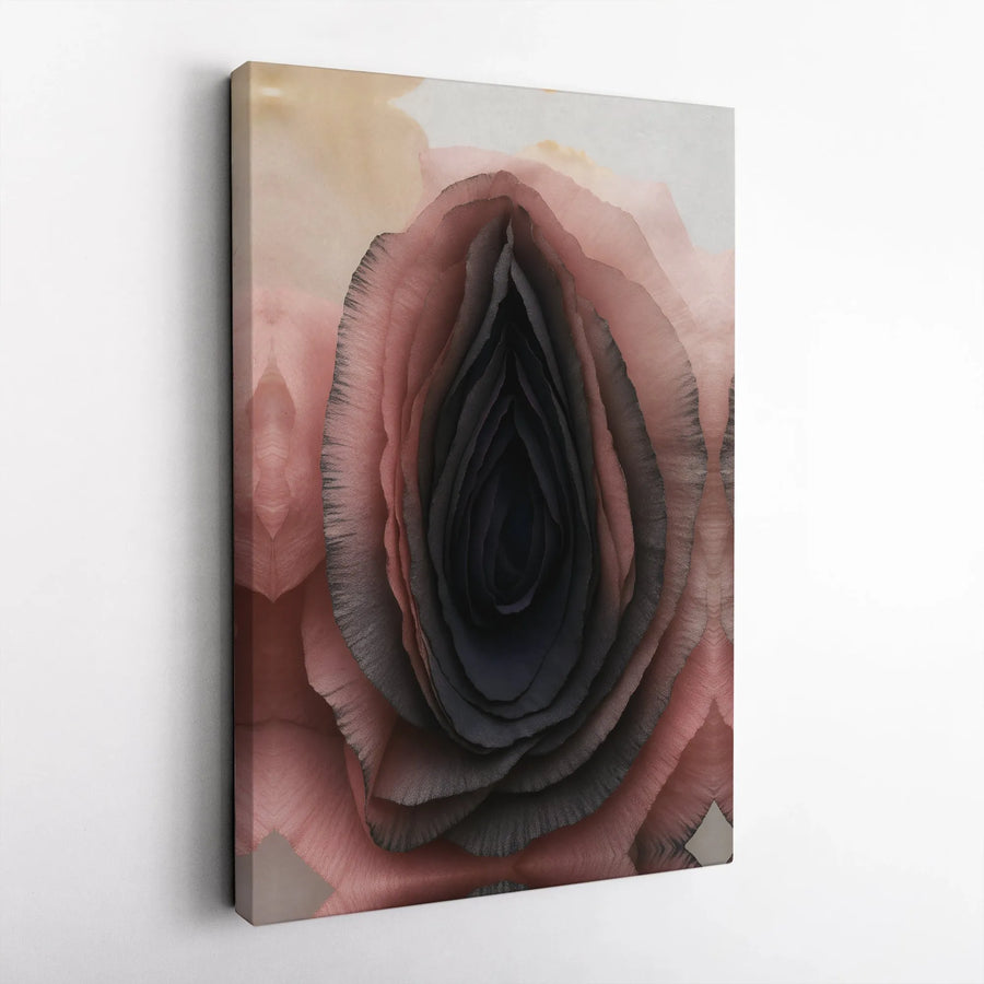 Abstract Floral Canvas Wall Art | Moody Pink and Black Macro Flower Print | Premium Gallery Wrapped Canvas | Modern Living Room Decor Gift