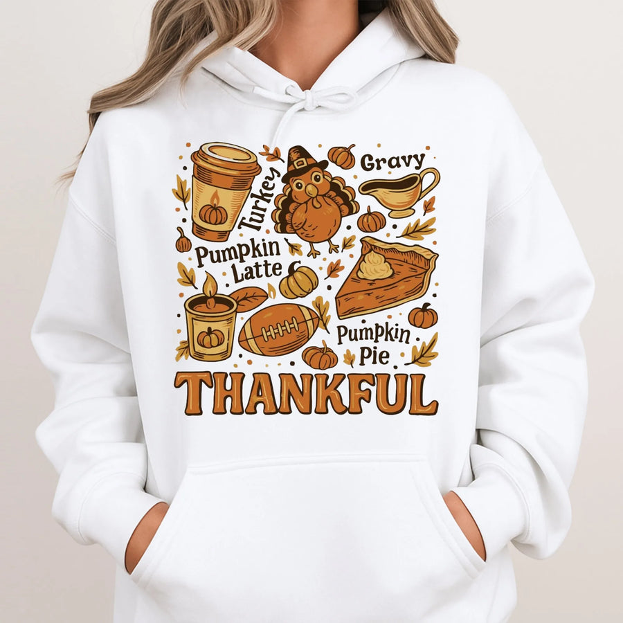 Thankful Thanksgiving Hoodie | Retro Fall Graphic Aesthetic | Premium Cotton Blend | Cozy Gift for Women & Families