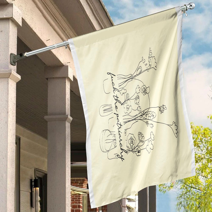 Feminist House Flag | Fuck The Patriarchy Minimalist Line Art | Premium Weather-Resistant Polyester | Outdoor Garden Decor Gift