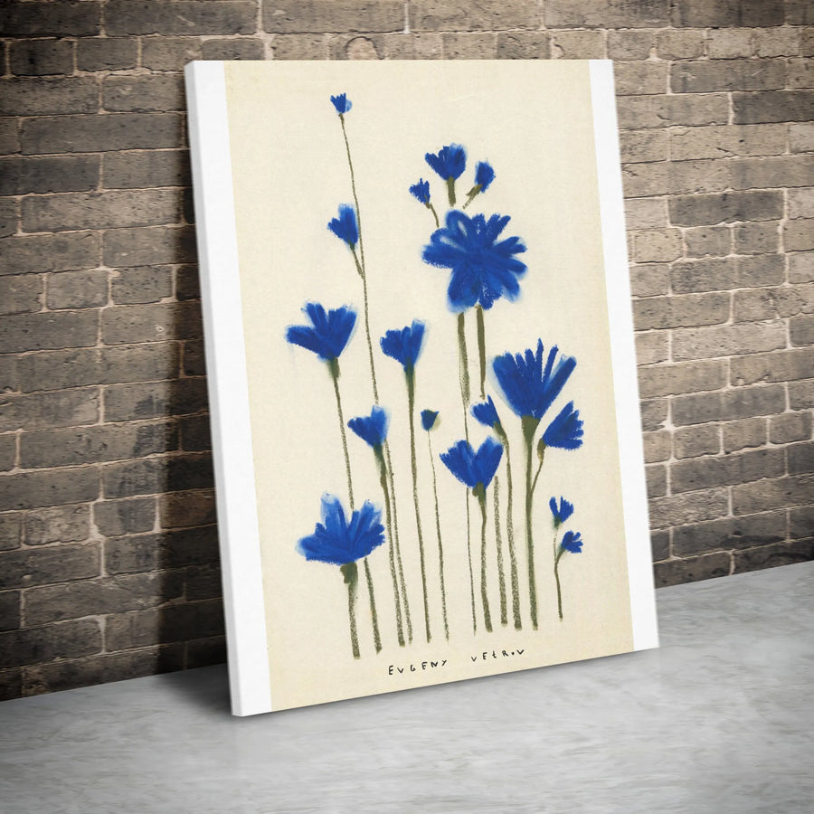 Blue Wildflower Vertical Canvas | Minimalist Botanical Sketch Art | Thick Gallery Wrap Canvas | Modern Farmhouse Wall Decor Gift