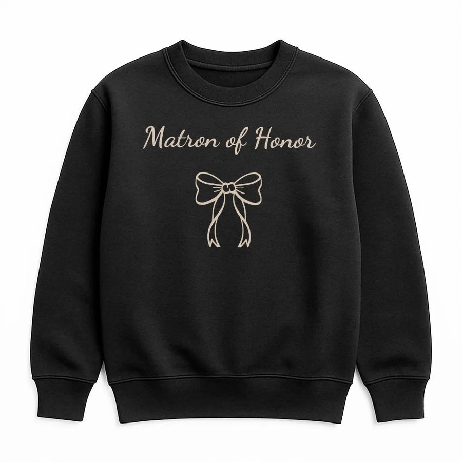 Matron of Honor Sweatshirt | Minimalist Bow Design Crewneck | Soft Cotton Pullover | Bachelorette Party Gift for Bridal Party