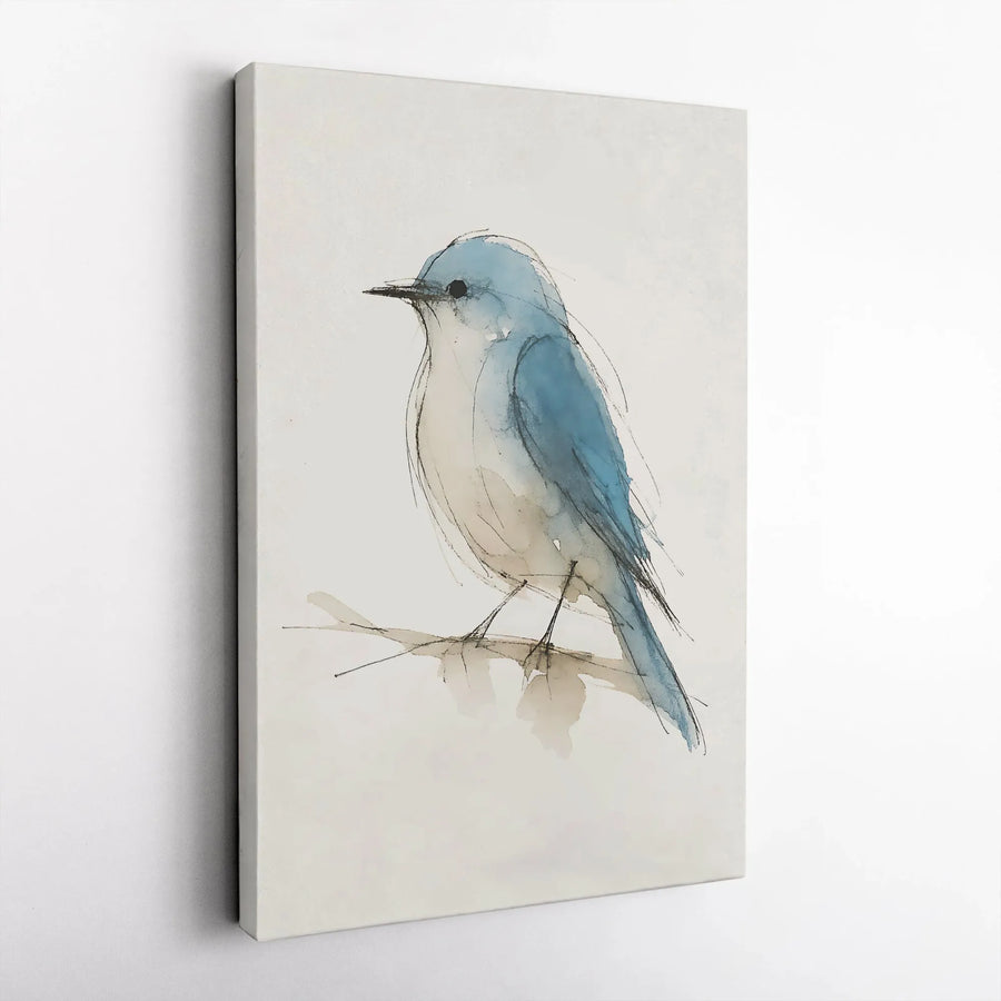Minimalist Blue Bird Canvas Wall Art | Watercolor Sketch Painting Print | Premium Gallery Wrapped Canvas | Modern Nature Themed Home Decor Gift