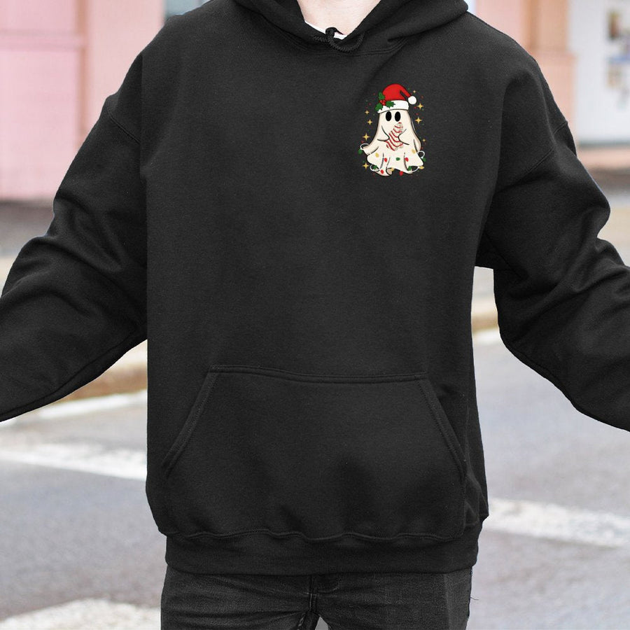Christmas Ghost Hoodie | Cute Spooky Santa Ghost Graphic | Premium Cotton Blend Unisex Pullover | Holiday Apparel Gift For Her