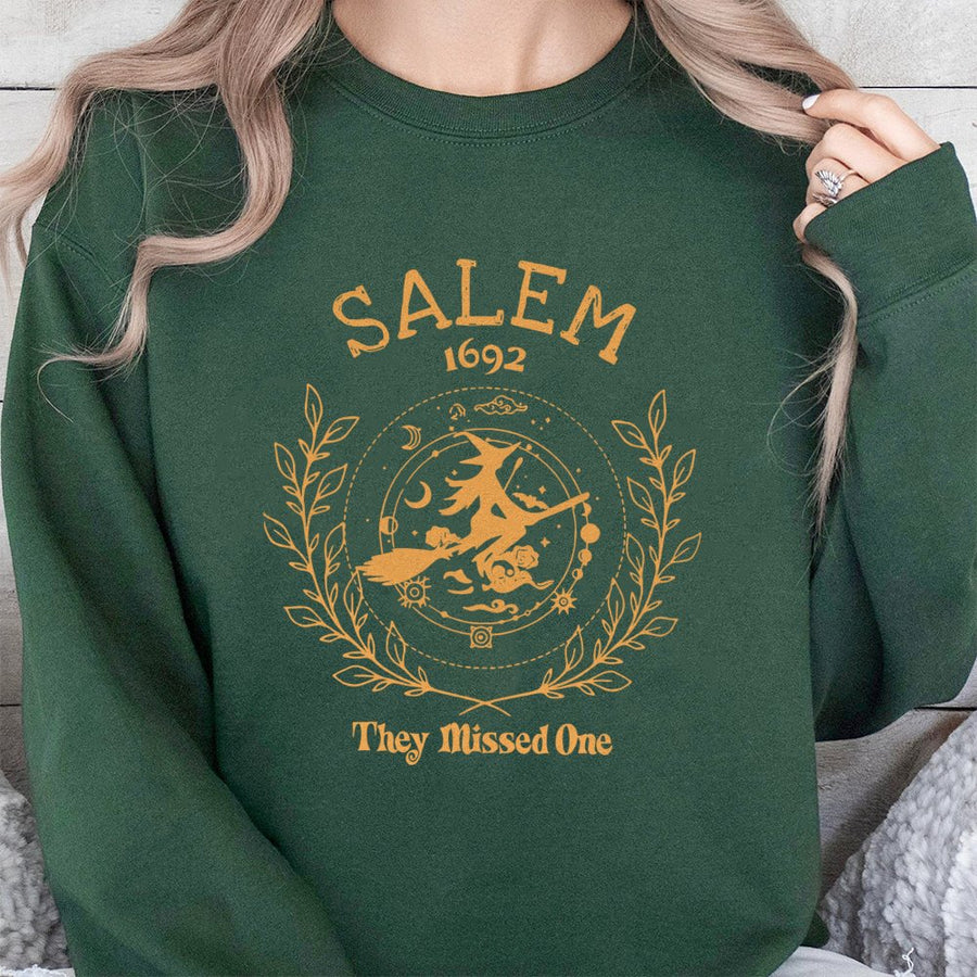 Salem 1692 They Missed One Sweatshirt | Vintage Witch Aesthetic Graphic | Cotton Blend Premium Pullover | Halloween Gift for Women & Men