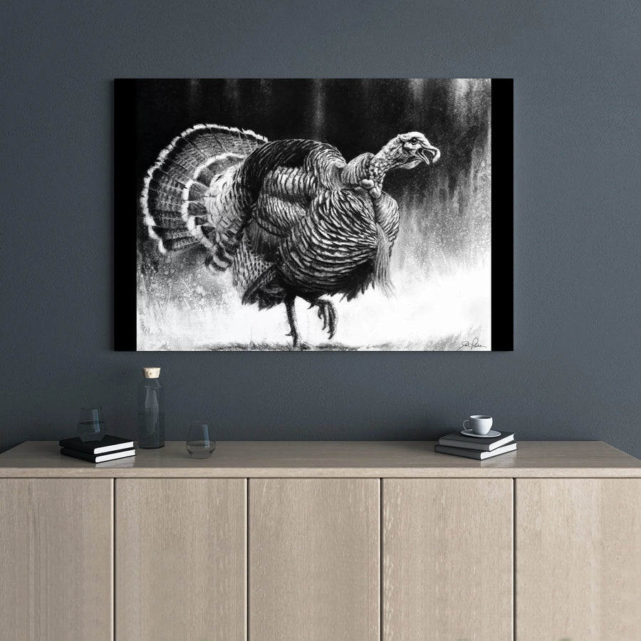 Wild Turkey Canvas Art | Realistic Charcoal Style Gobbler Print | 1.25 Inch Gallery Wrap | Farmhouse Rustic Home Decor Gift
