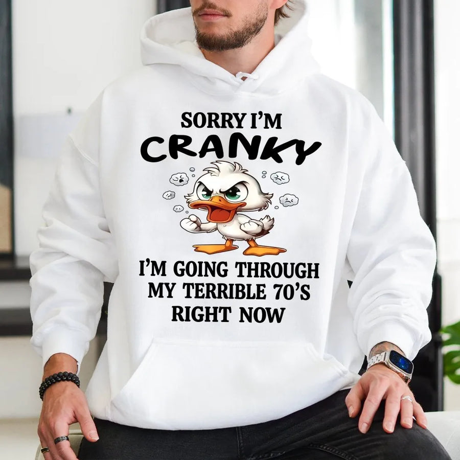70th Birthday Hoodie | Sorry I'm Cranky Terrible 70s Graphic | Cotton-Blend Premium Comfort | Funny Gift for 70 Year Old Man or Woman
