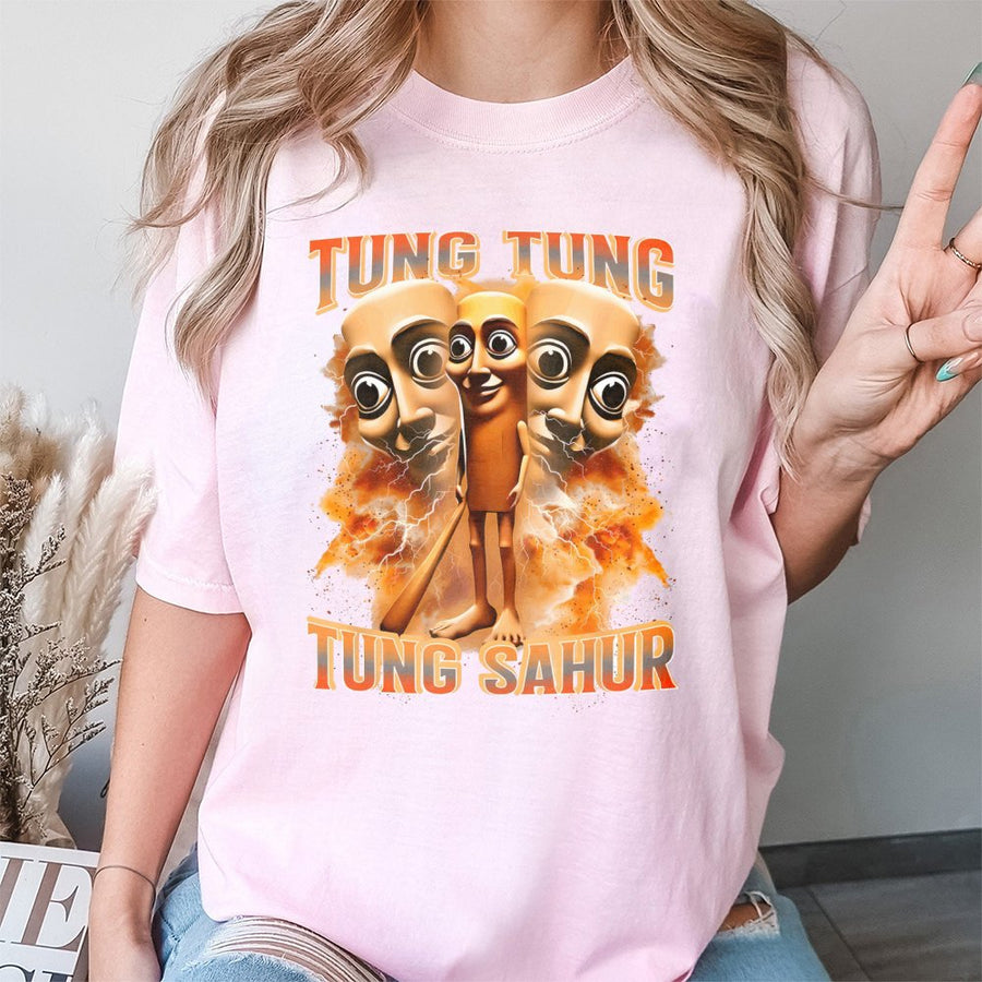 Tung Tung Sahur Meme T-Shirt | Retro Bootleg Graphic Design | 100% Cotton Premium Apparel | Funny Internet Culture Gift for Gen Z