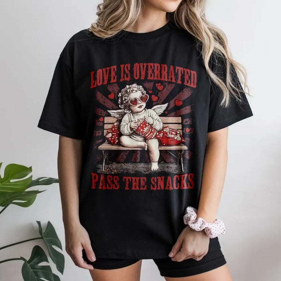Anti Valentine T-Shirt | Funny Cupid Eating Popcorn Graphic | Premium 100% Cotton Tee | Sarcastic Gift for Singles and Valentine Haters